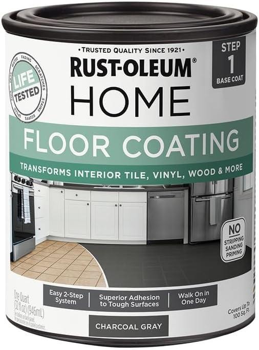 Rust-Oleum HOME Floor Coating, Charcoal Gray, Matte, Quart - 365928