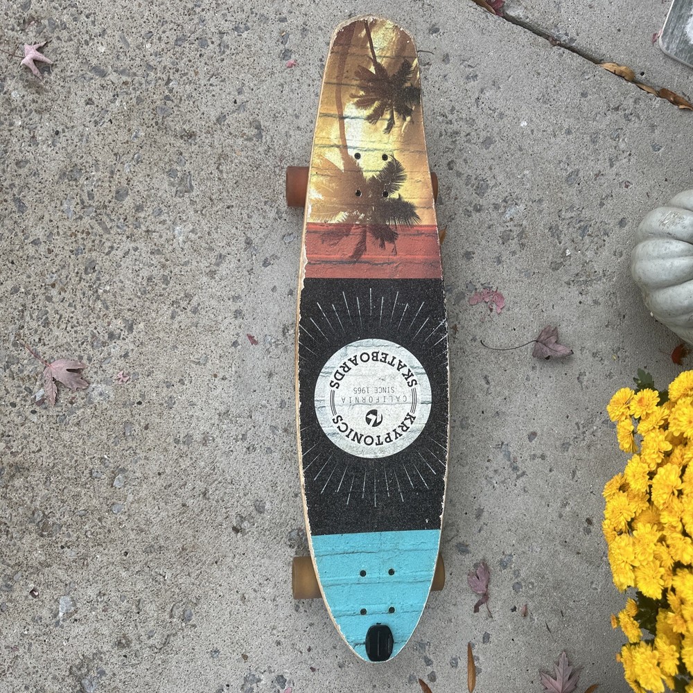 Kryptonics Skateboard Longboard 36in. x 9in. Sunset Palm Trees Art. COMPLETE