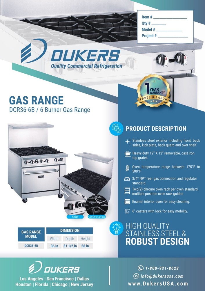 Dukers 6 Burner Range Fryer (Hot Plate)