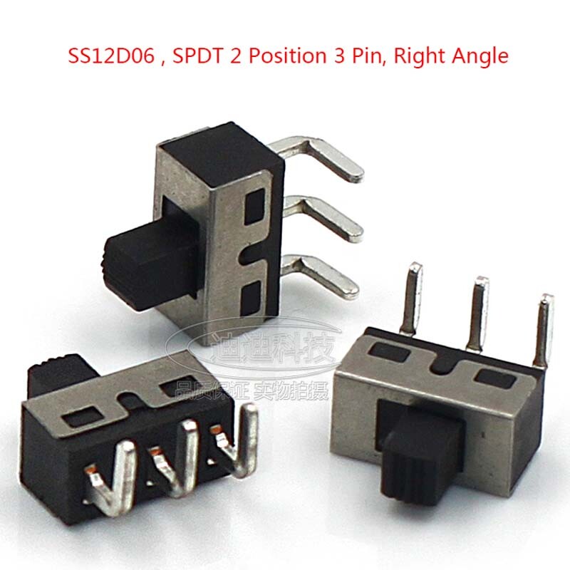 ON-OFF SPDT 1P2T 2 Position 3 Pin PCB Panel Mini Right Angle Pins Slide Switch