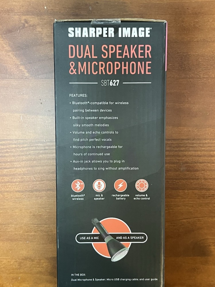 Sharper Image Dual Speaker & Microphone Bluetooth SBT627 Singing Karaoke NEW!