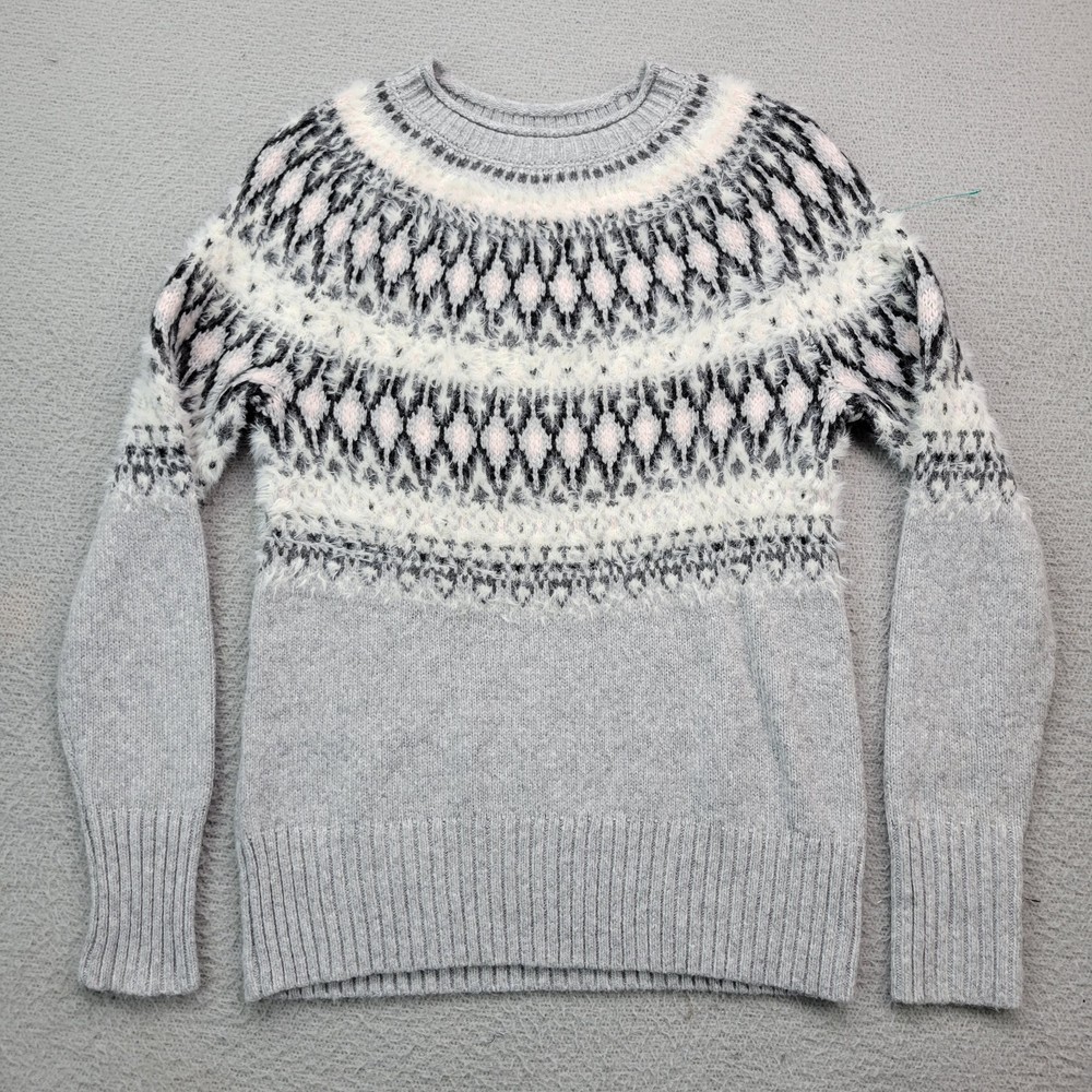 Talbots Wool Sweater Womens XS Gray Fair Isle Pullover