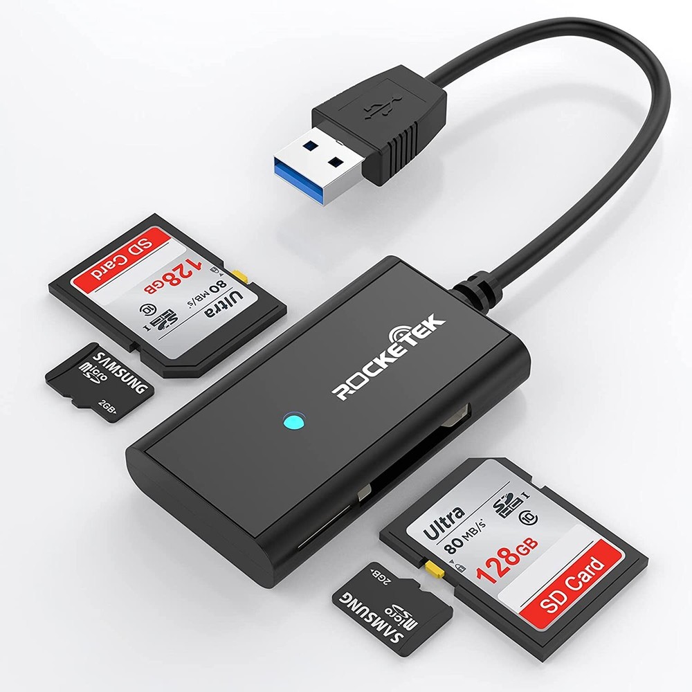 USB 3.0 SD Card Reader, Rocketek 4 Slots Memory Card Reader with a 13CM Flexible