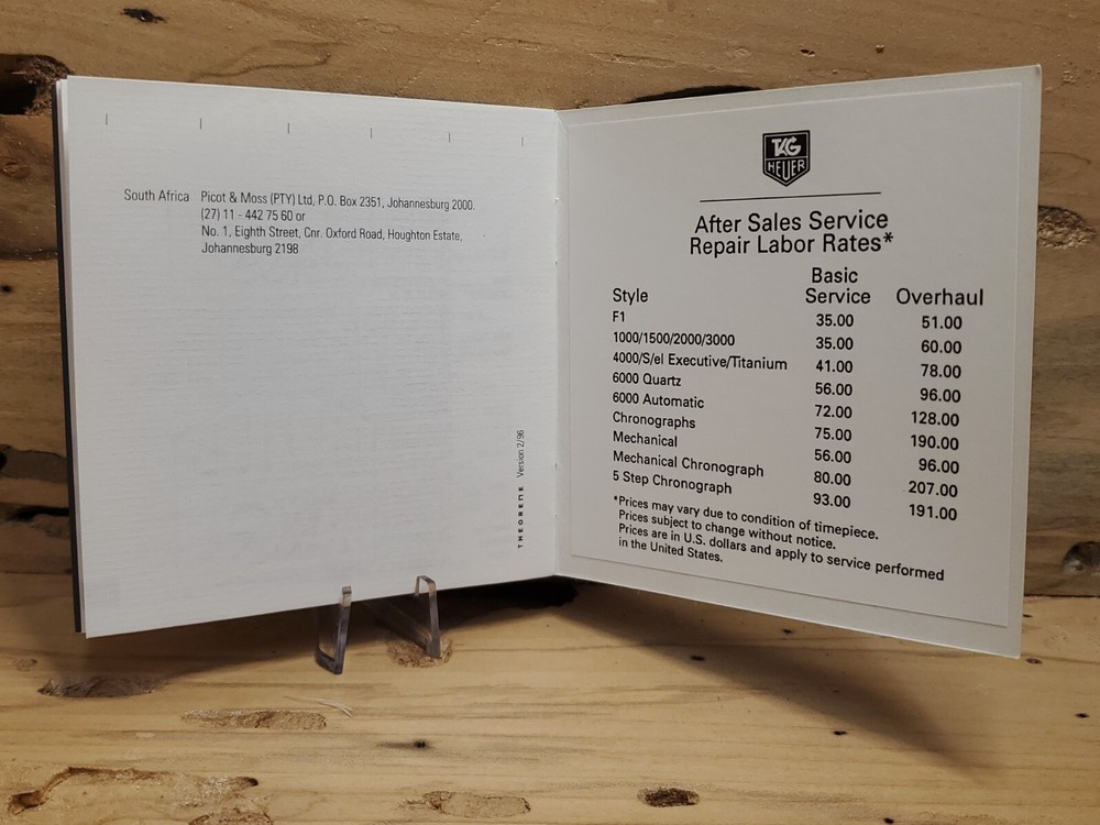 Tag Heuer Booklet + Card Guarantee Q88