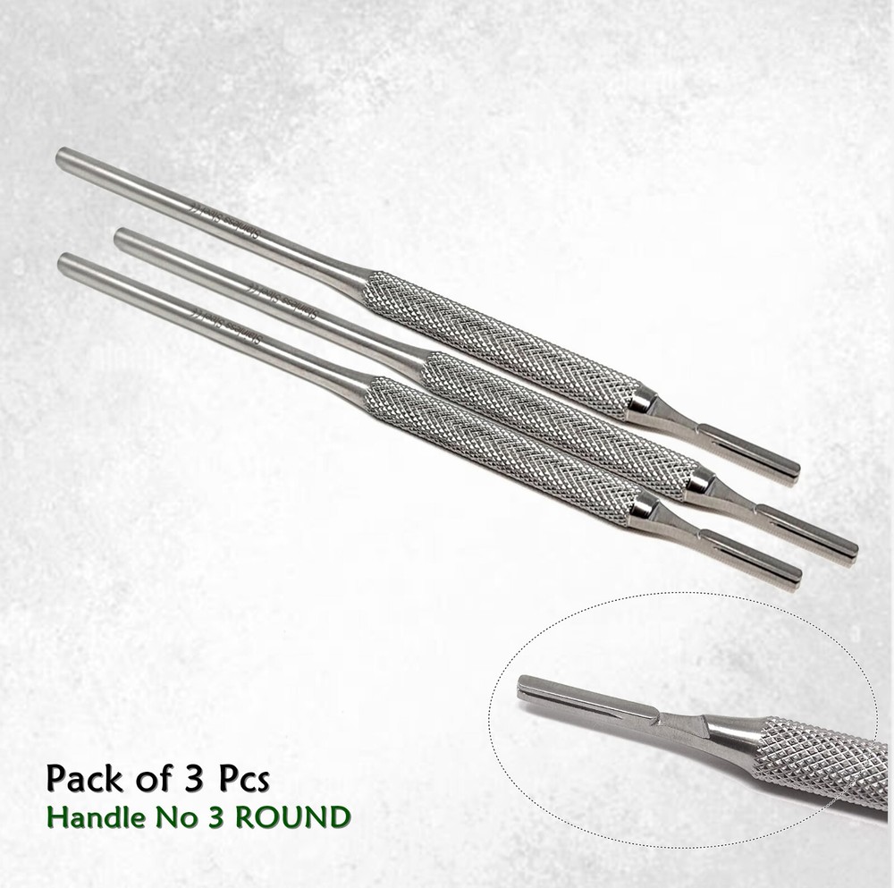 3 Pcs Sterile Surgical Scalpel Handle Blade Holder #3 Round Pattern German Grade