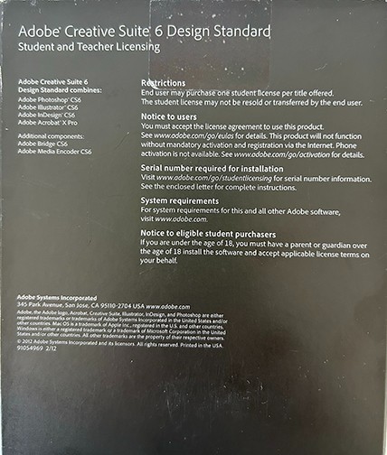 ADOBE CREATIVE SUITE 6 Design Standard Education, Mac OS and Windows
