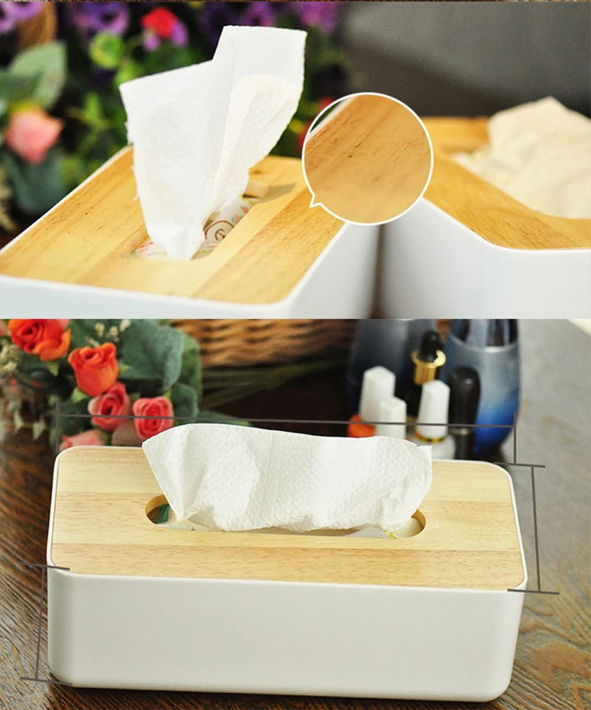 Wood Tissue Box Cover Rectangular Holder Large Size Bathroom Vanity Decor