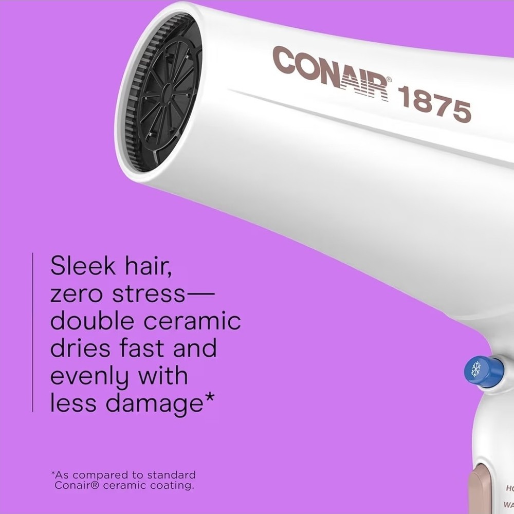 CONAIR DOUBLE CERAMIC HAIR DRYER! 1875 WATTS W/ DIFFUSER & CONCENTRATOR IONIC