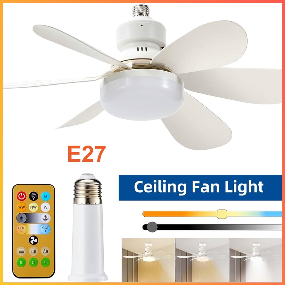 Socket Ceiling Fans With Lights And Remote- Socket Fan Light With Dimmable LED