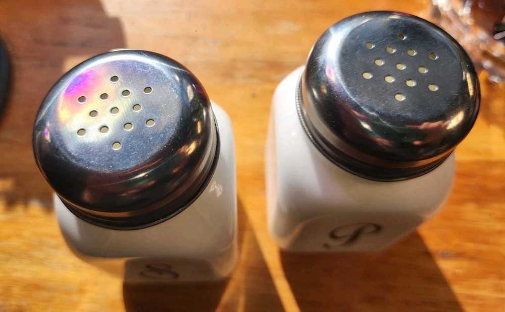 Mosser Milk Glass With Monogram Salt & Pepper Set White