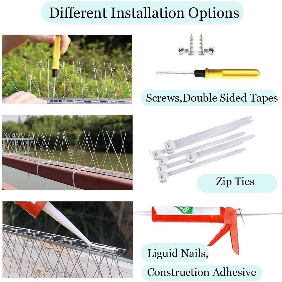 Customizable Stainless Steel Bird Spikes - 18.41ft Coverage for Easy Assembly
