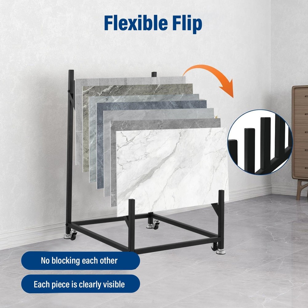 Tile Display Rack,Tile Display Stand With Wheels, Sample Storage Rack, Black
