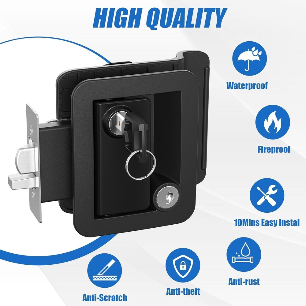 NEW Black RV Paddle Entry Door Lock Latch Handle Deadbolt Camper Cargo Trailer