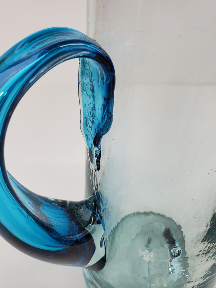 Handblown Tall Blue Heavy Glass Pitcher