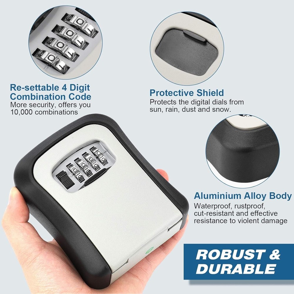 Combination Lock Box for 5 Keys - Weatherproof Wall Mount Key Storage Solution