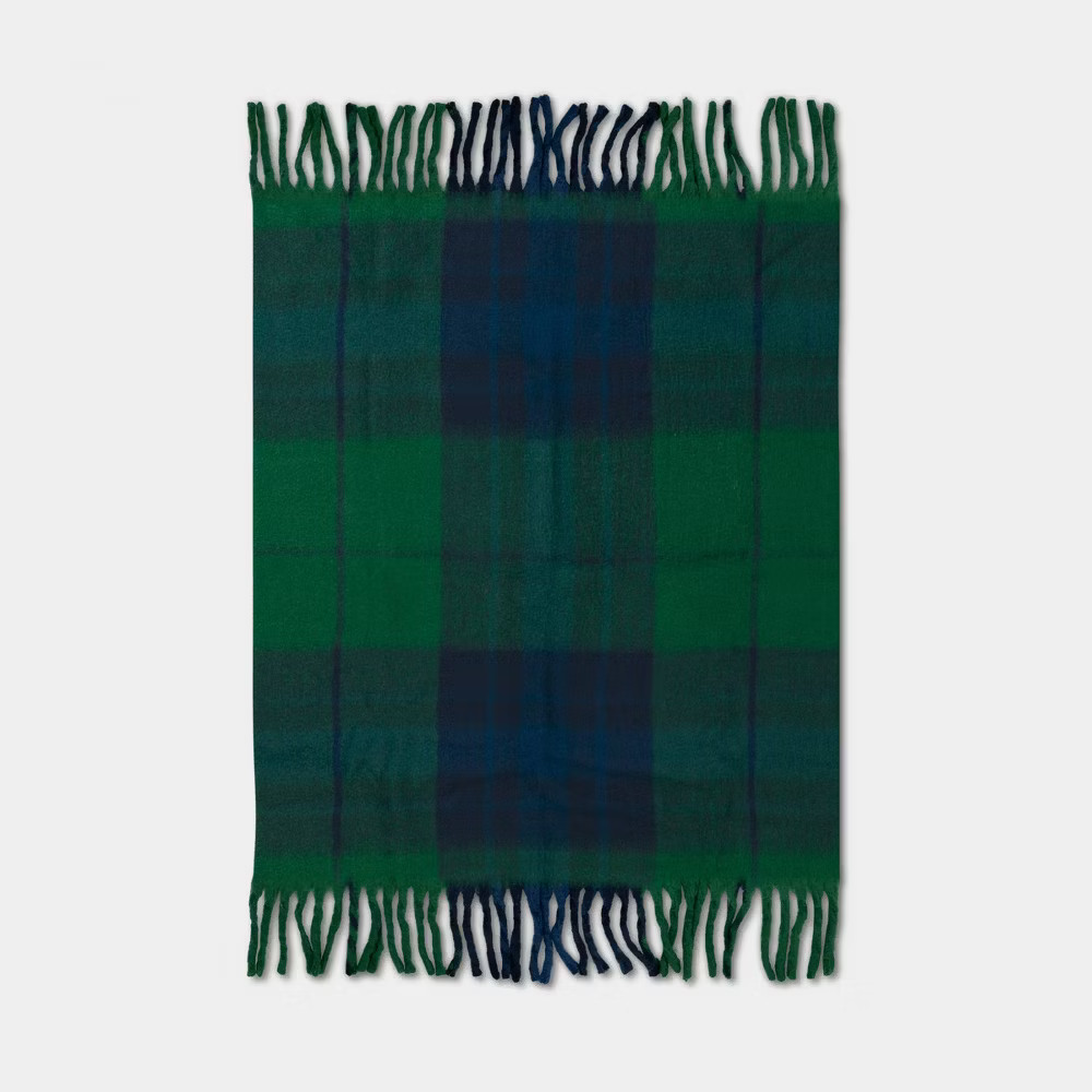 Woven Plaid Throw Blanket Dark Green - Threshold