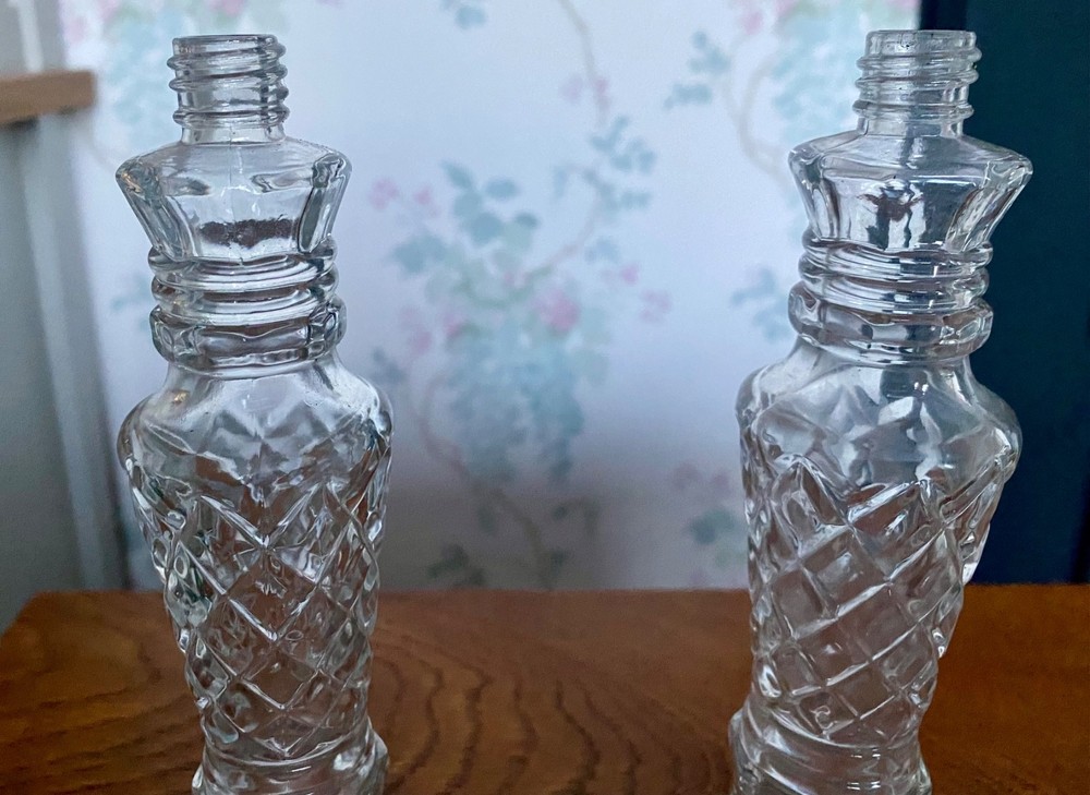 Pair 1960 Avon Bubble Bath Glass Bottles