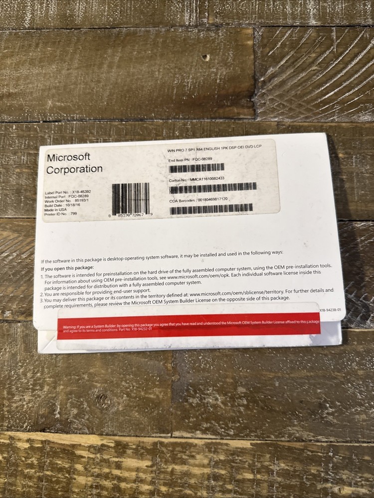 Microsoft Winpro 7 PC CD Rom
