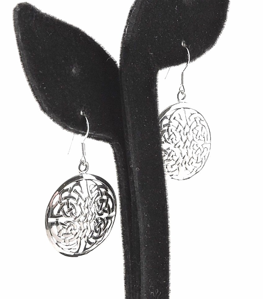 Sterling Silver Celtic Disc Endless Knot Earrings - Free Gift Packaging