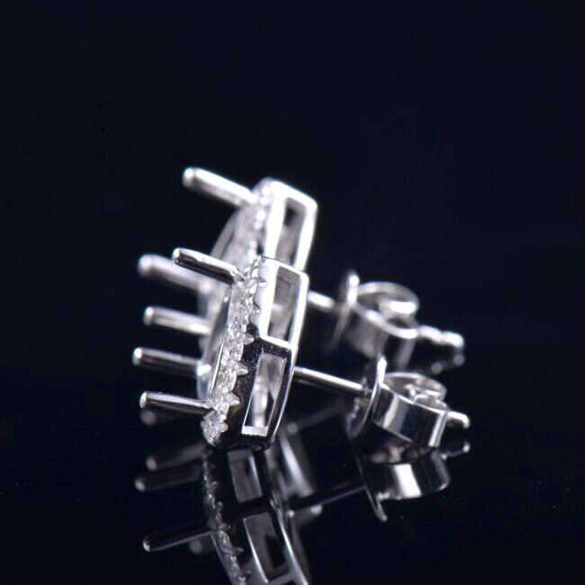 Natural Diamond Women Earrings Stud Setting Solid 14K White Gold Trillion 8×8MM