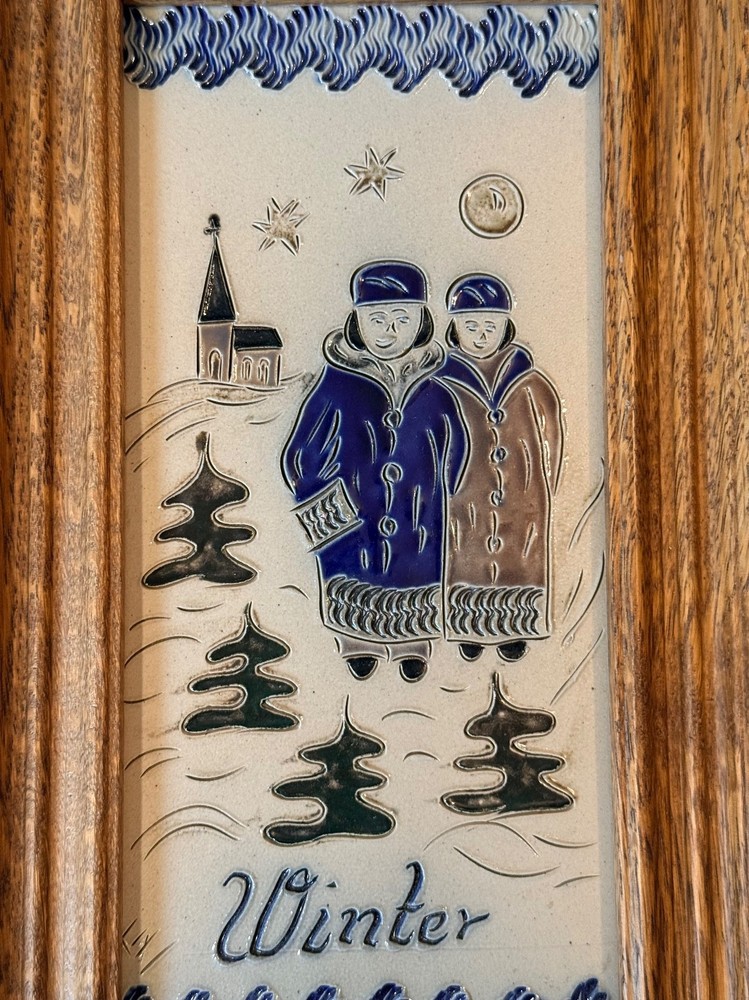 GERMANY 4 SEASONS FRAMED CERAMIC TILE 4PC SIGNED HAND CRAFTED ETCHED WALL ART
