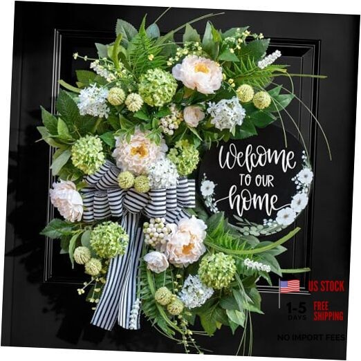 Spring Summer Wreaths for Front Door, Half Circle Summer Wreath with Hydrangea