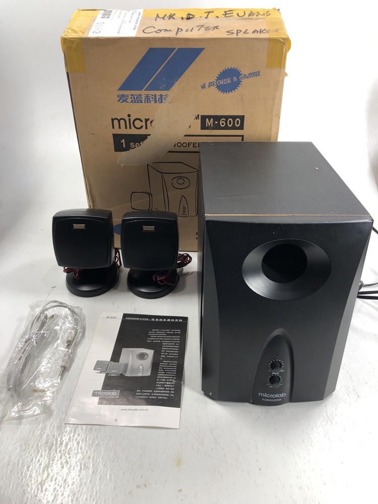 MICROLAB M-600 SPEAKER SYSTEM WITH SUBWOOFER 36 WATT Computer Phone AUX