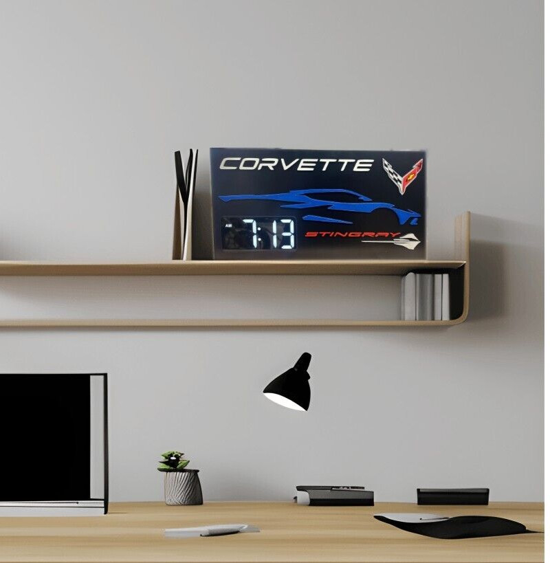 Customized Corvette C8 Clock: Laser-Cut, 3D  For Garage, Man Cave, or Office