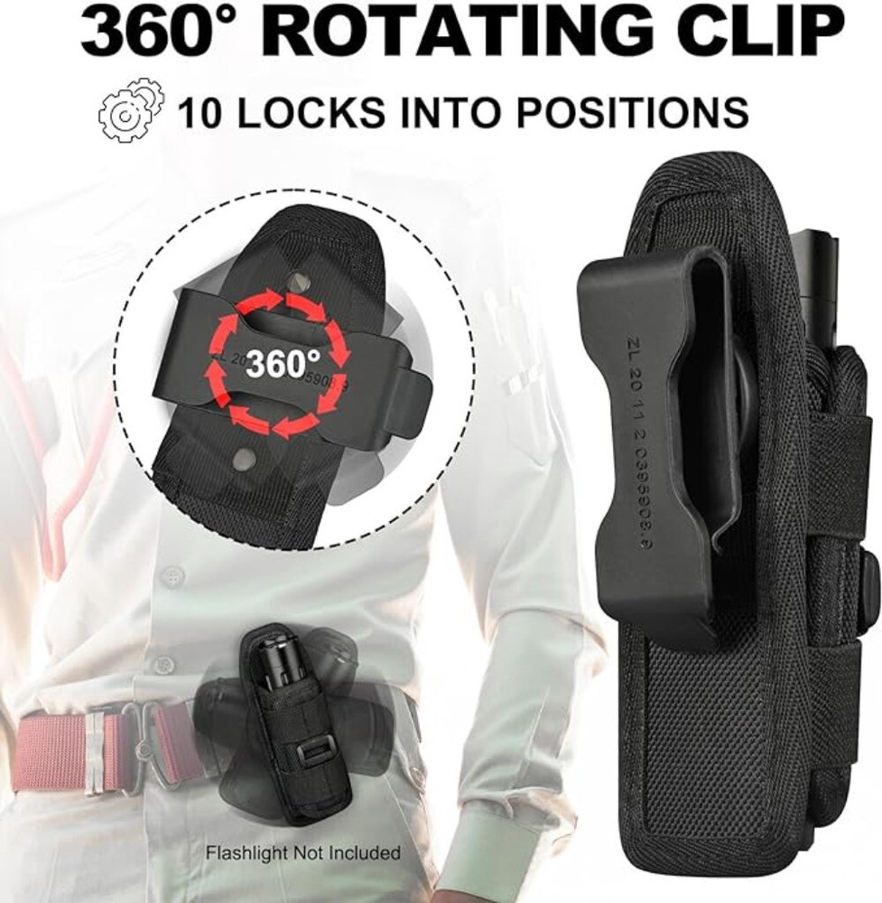 Tactical Flashlight Pouch Holster, Rotatable Flashlight Holder Belt Clip Case