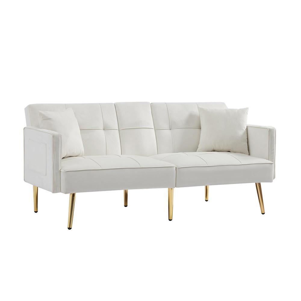 WHITE VELVET SOFA BED