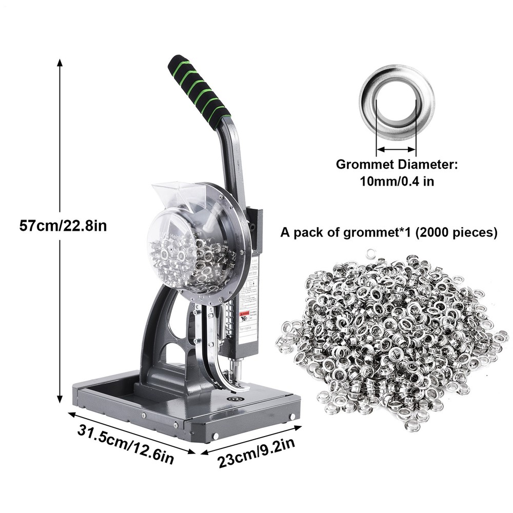 Automatic Hand Press Eyelet Grommet Machine Punch Tool Kit 3/8" 2000 Grommets