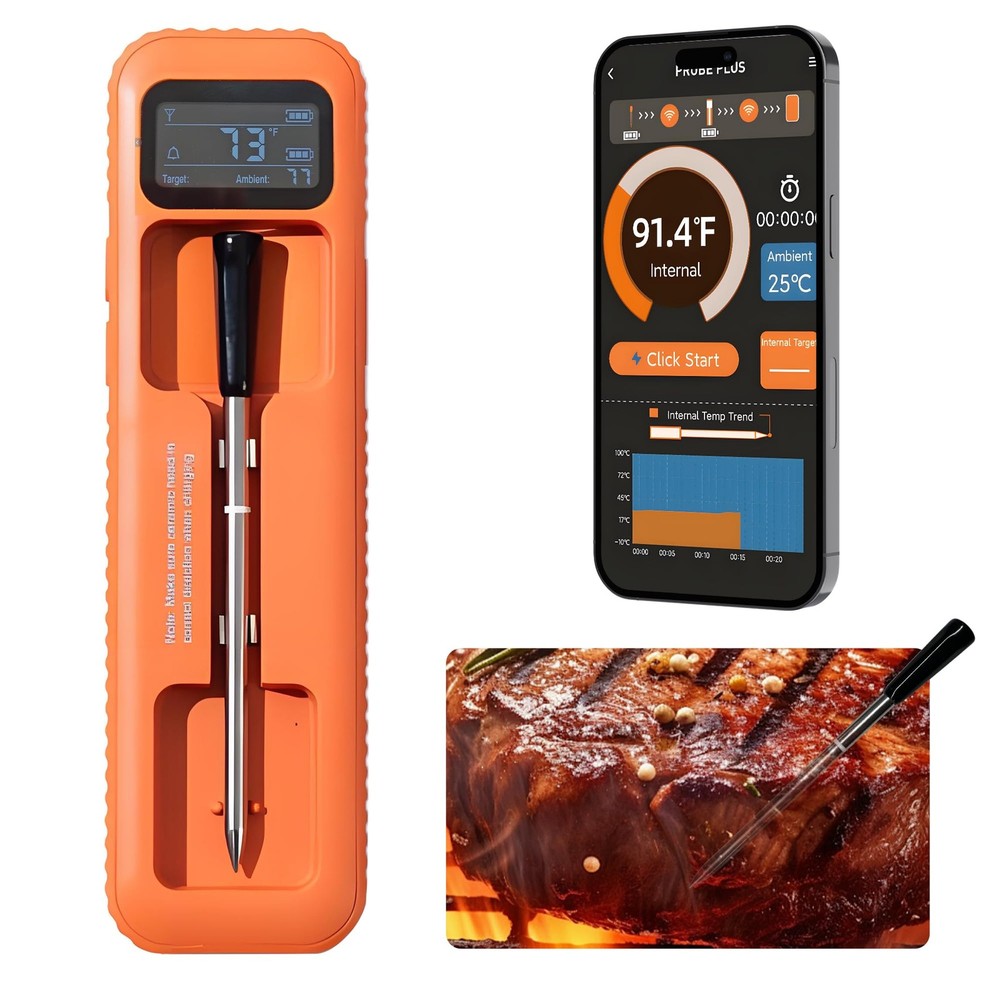 Wireless Meat Thermometer Digital with Bluetooth App Control, Rechargeable Gr...