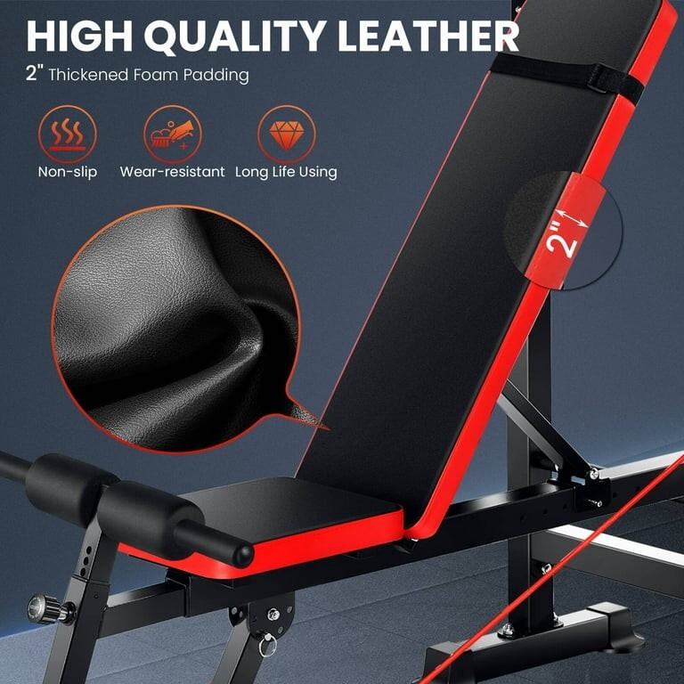 Adjustable Weight Bench with Squat Barbell Rack Removable Foot Bracket Exercise