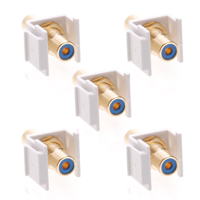 5 pcs Audio Keystone Jack Modular RCA White Center Blue