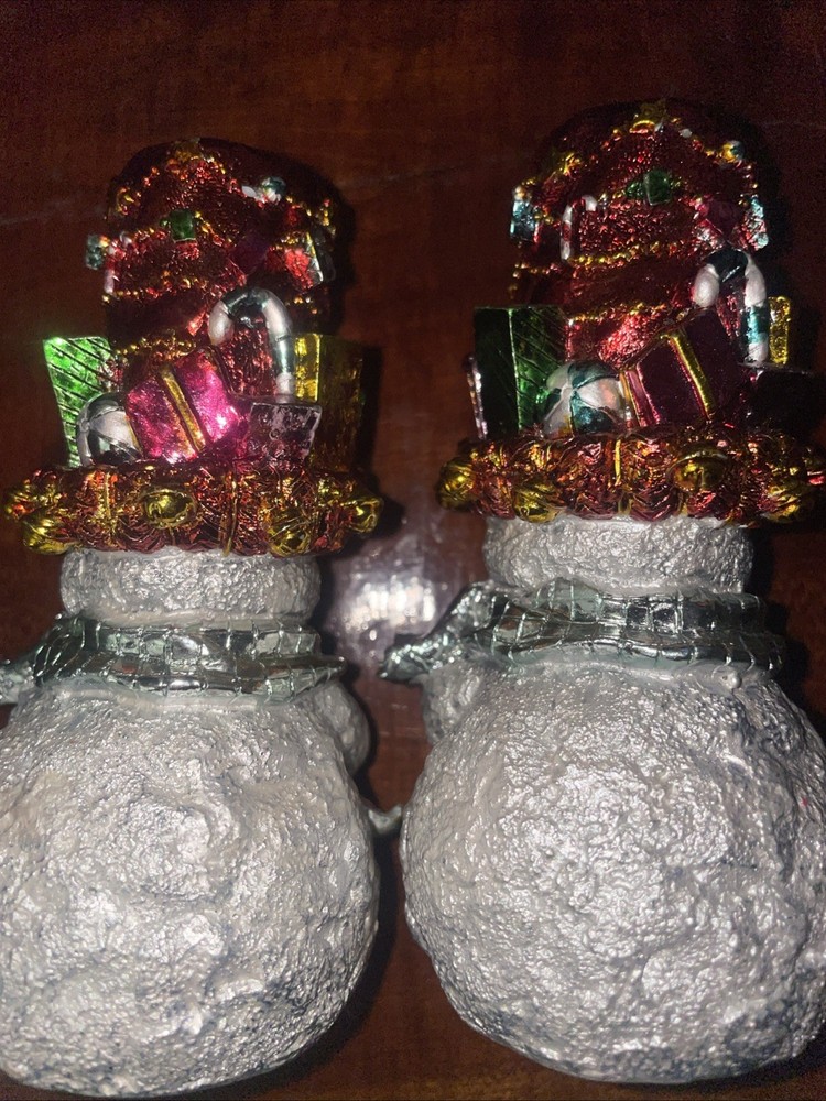 Pair Sparkling Snowmen Candle Holders