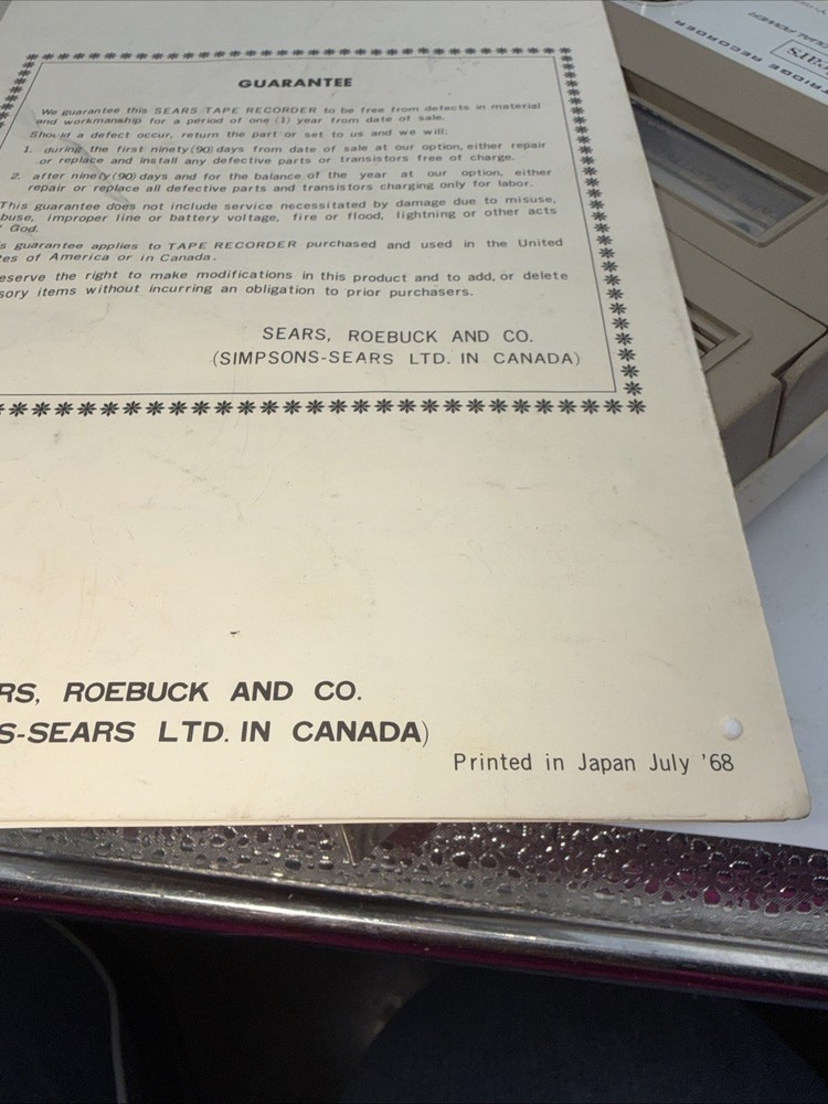 SEARS Solid State (Model 34201) Tape Cartridge Recorder 1960’s Complete Untested