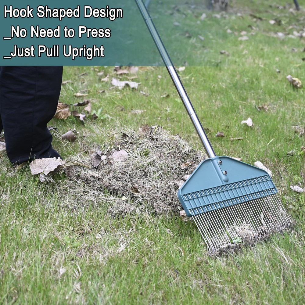 Thatch Rake with 66 Inch Adjustable Handle, 17 Inch Wide Durable Dethatcher R...
