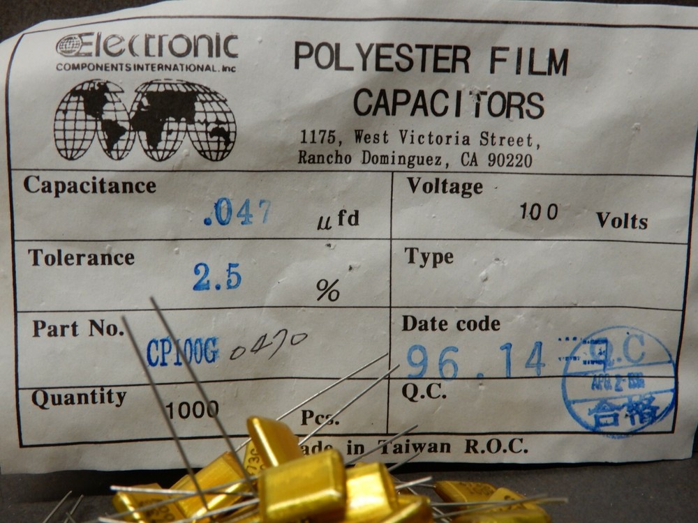 ECI Polyester Film Capacitors .047uf 100V Quantity 100 NOS