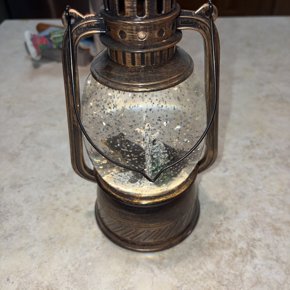 Snow Globe Lantern Lighted Bear Swirling Snow Lantern Works