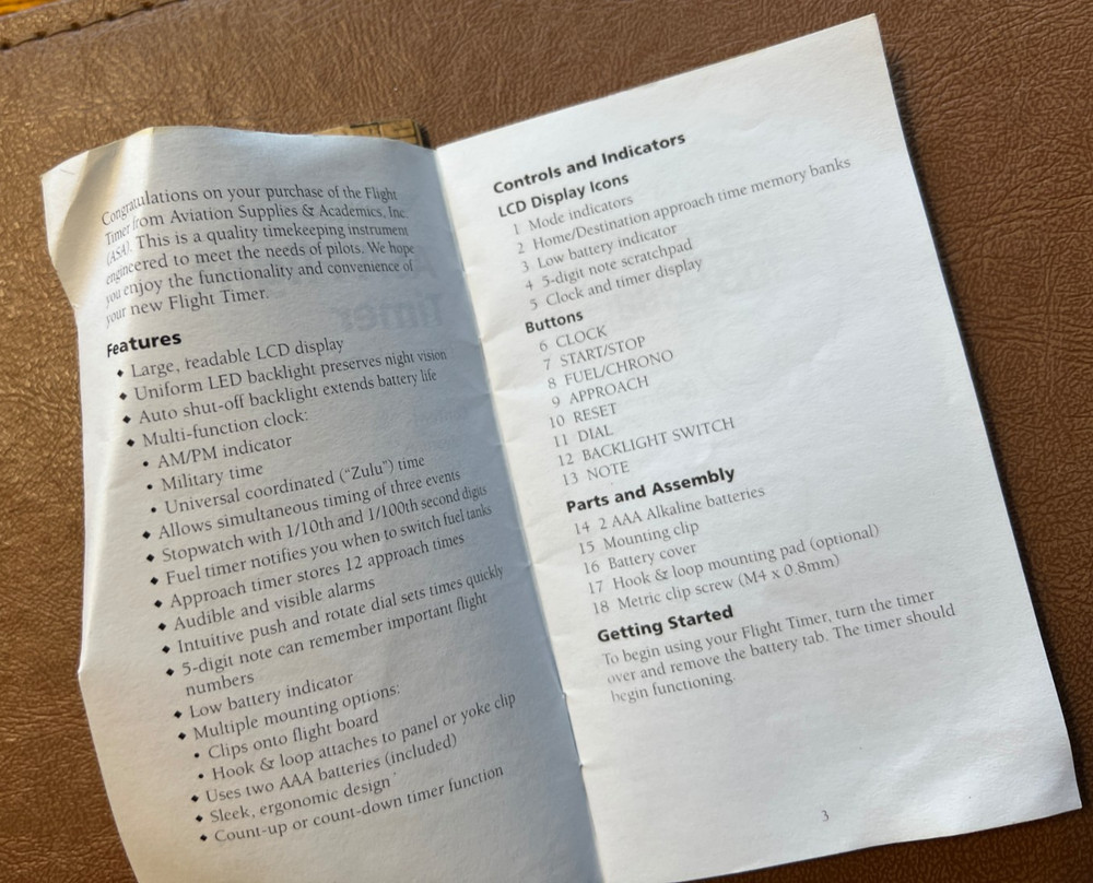 ASA Flight Timer-2 Aviation Flight Timer - instructions ONLY