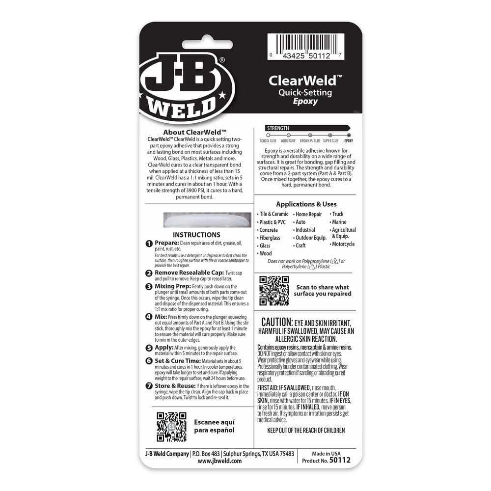 0.85 oz. ClearWeld Quick-Set Epoxy Syringe