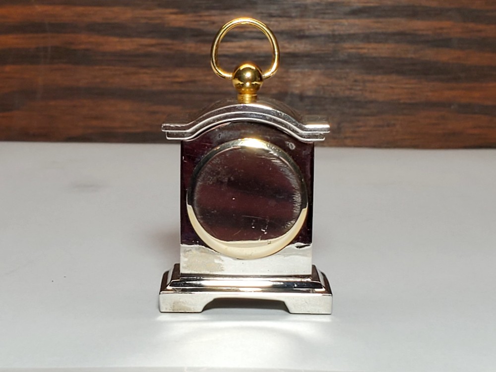 Quartex Brass Miniature Desk / Table Clock 2" Chrome & Gold Plated