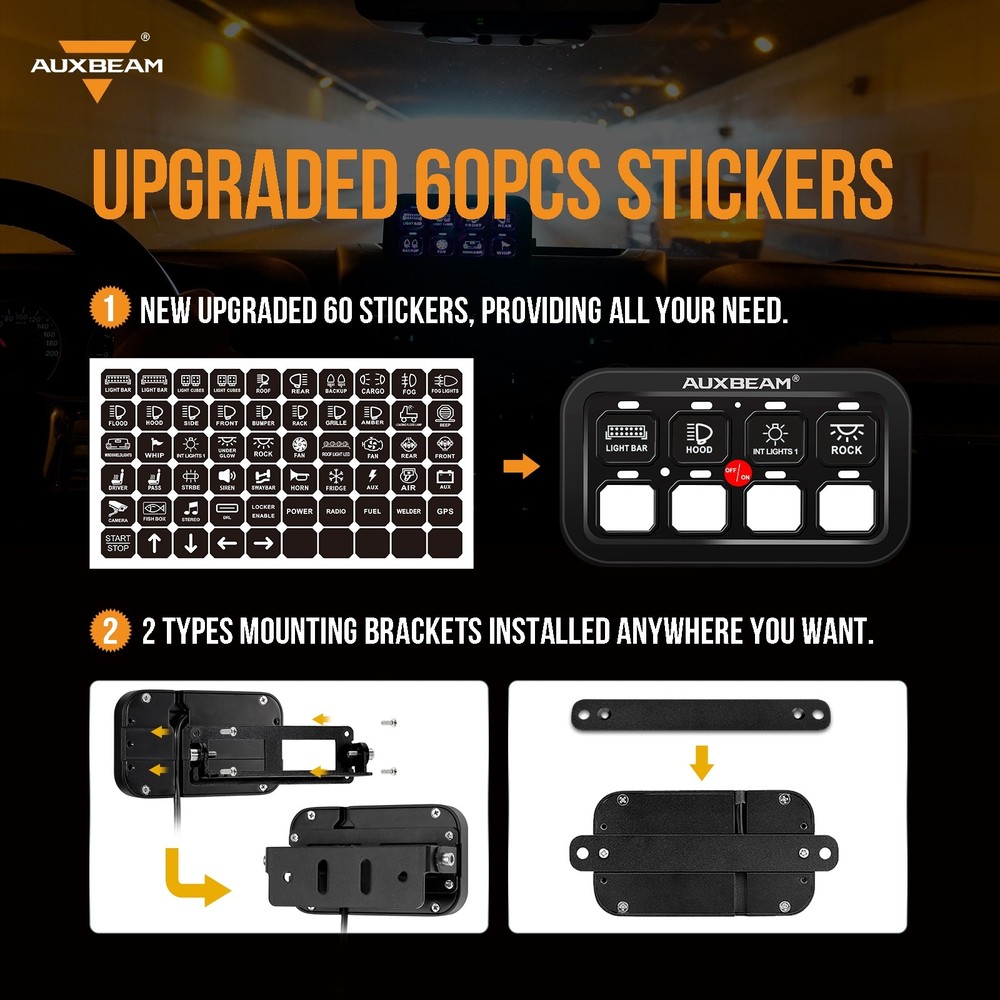 AUXBEAM Blue BB80 8 Gang on-off Switch Panel Automatic Dimmable System For Ford