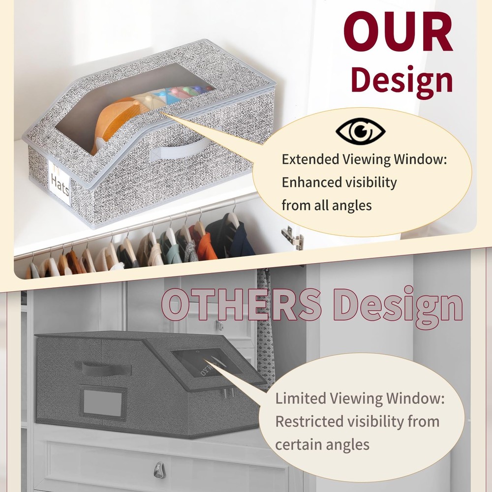 3 Pack Stackable Hat Organizer for Baseball Caps, Hat Storage with Clear Wind...