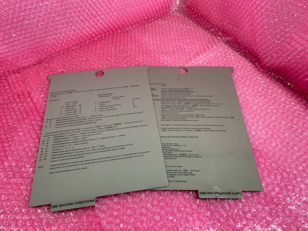 Agilent Keysight HP 3325A Function Generator INFORMATION CARD + SECOND FUNCTIONS