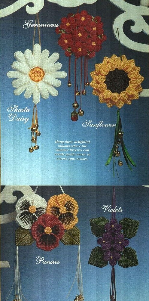 SUMMER WIND JINGLERS 5 FLOWER DESIGNS PLASTIC CANVAS PATTERN INSTRUCTIONS