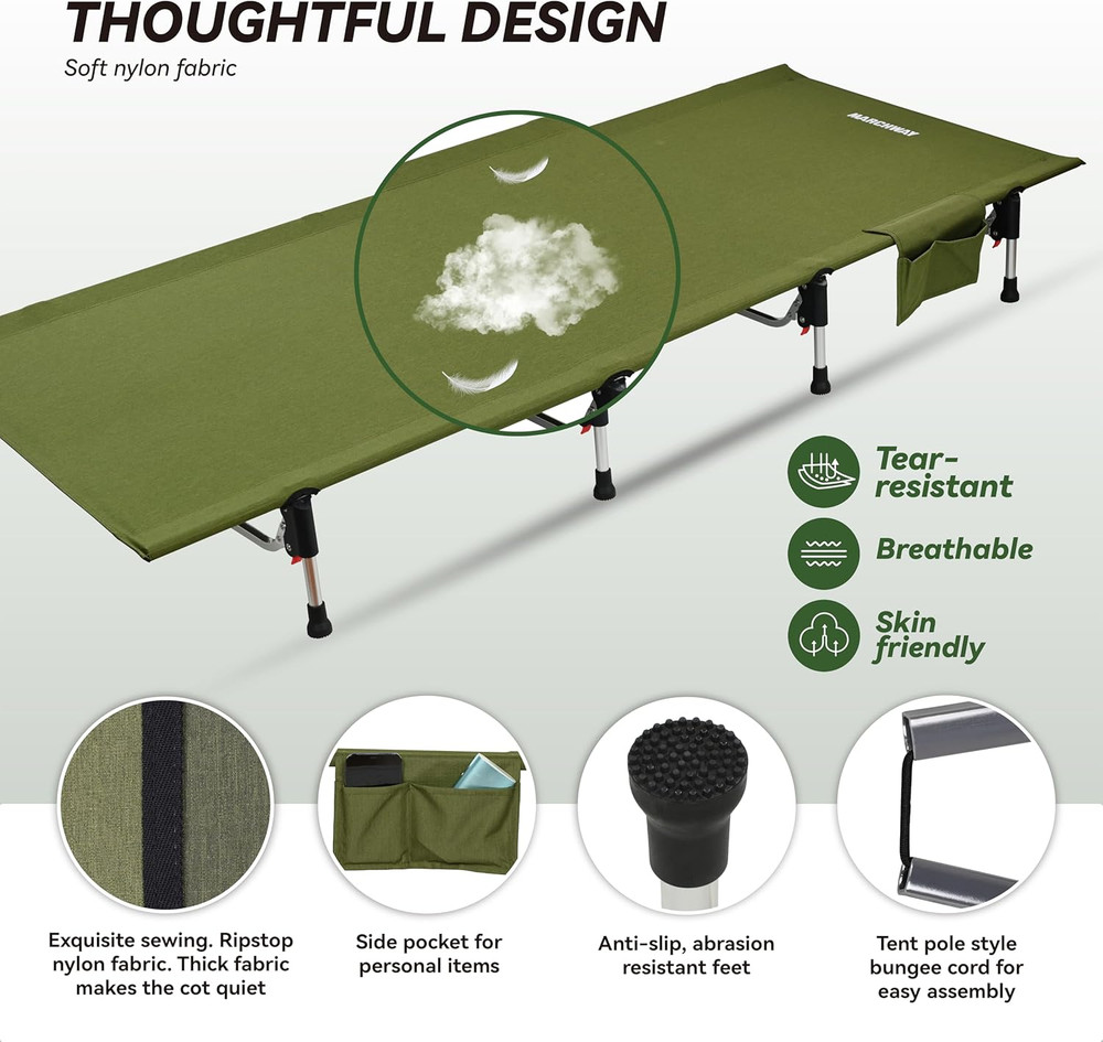 Compact Lightweight Folding Camping Cot Bed - Easy Setup, 330Lbs Capacity