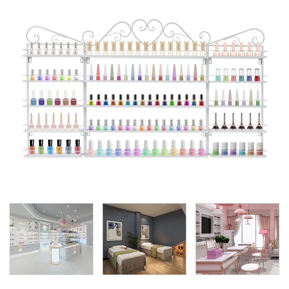 5-Tier Nail Polish Wall Mounted Middle Rack Display Storage Holder Set for Salon