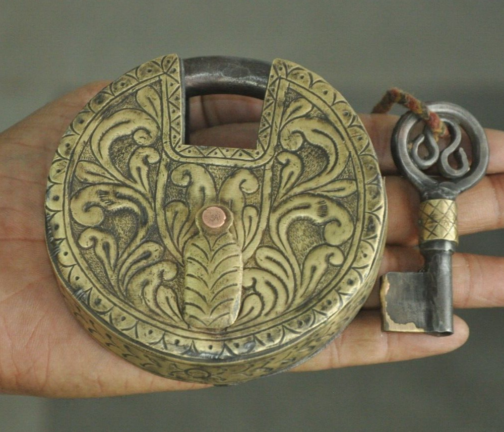 Vintage Iron Round Shape Brass Fitted Handcrafted Padlock