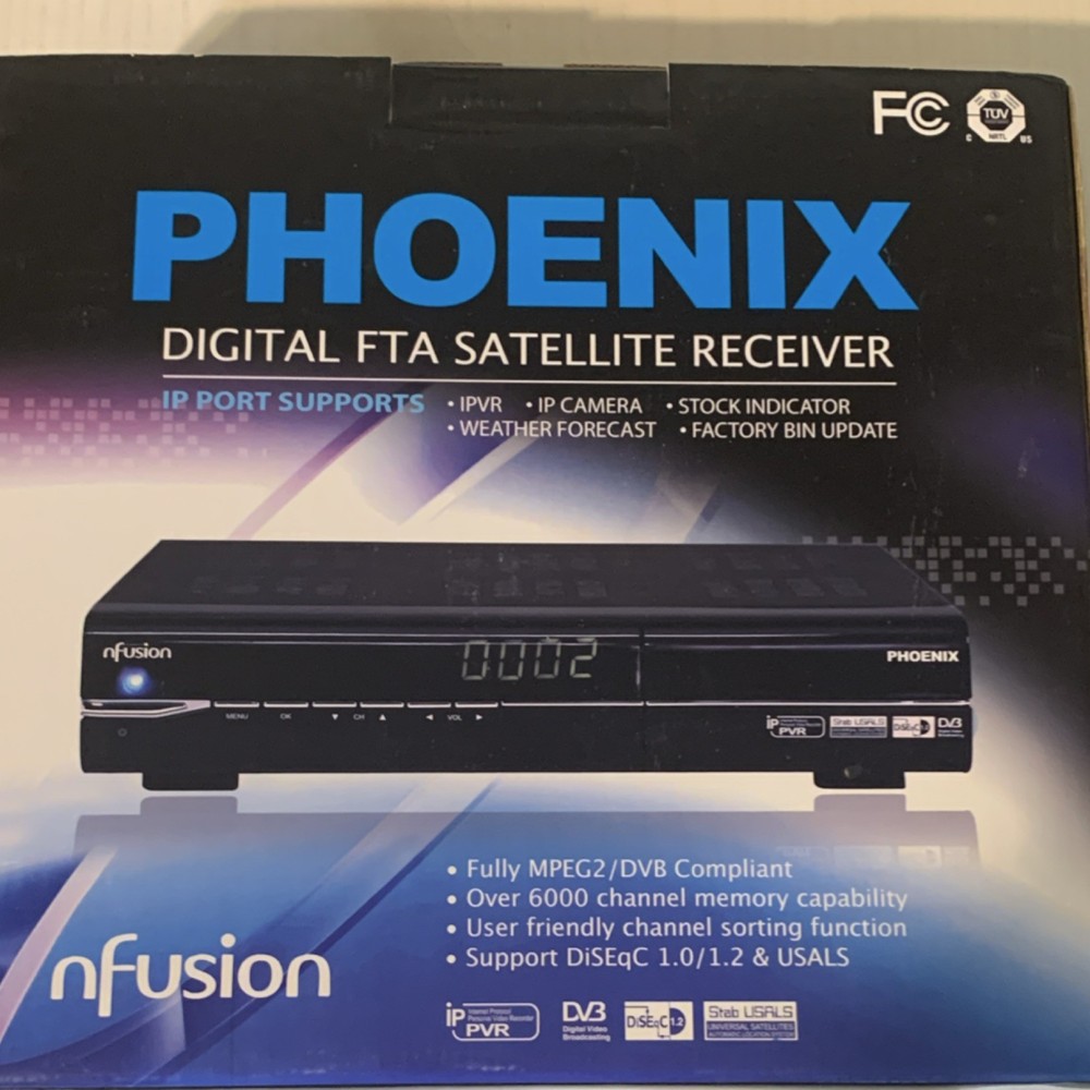 Nfusion Phoenix Digital/Analog FTA Satellite Receiver, IPVR, USB, 576i, Black